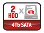 Для хранения аудио видео записей предусмотрена поддержка HDD накопителей объемом до 4Tb с интерфейсом SATA.
<br />
2 HDD 4Tb